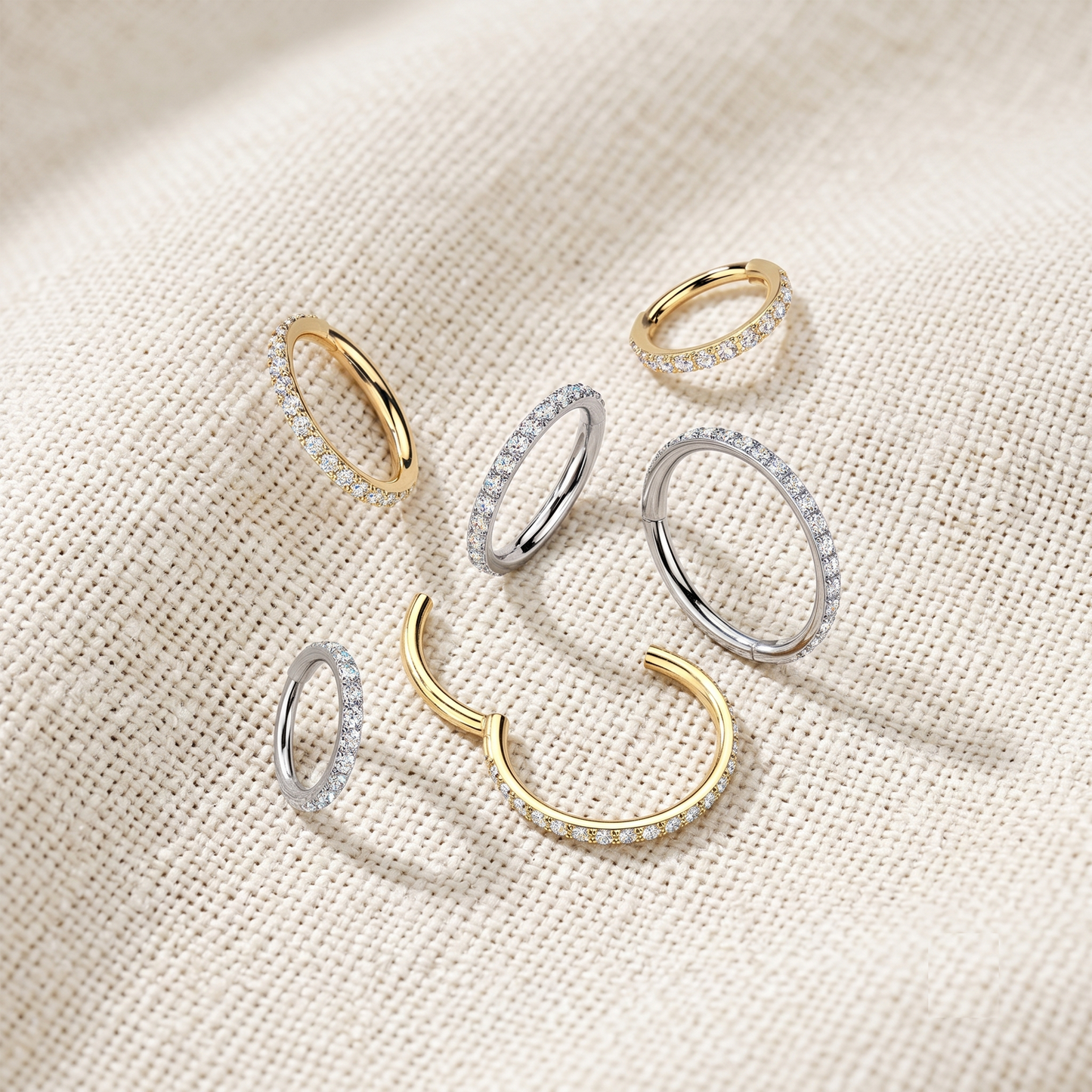 Titanium Moissanite Segment Hinged Hoop Ring