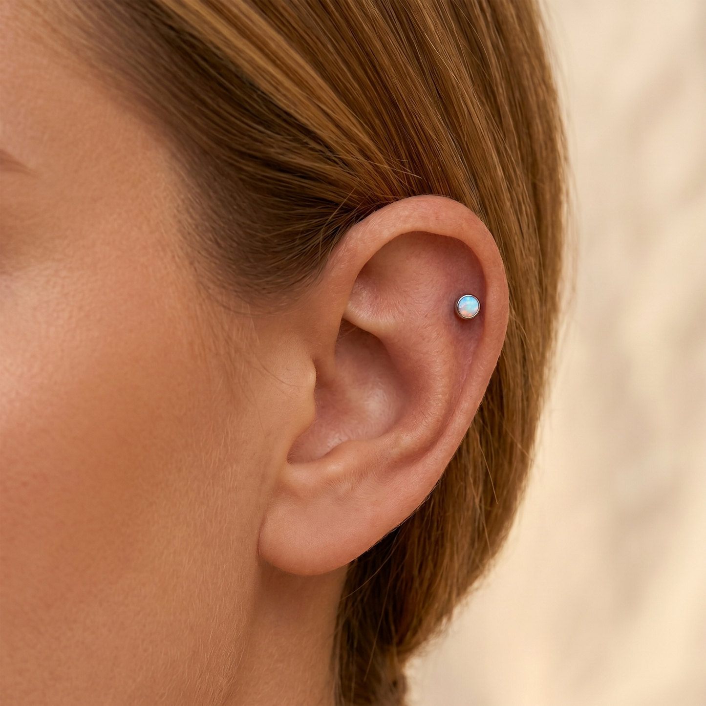 Titanium White Opal Bezel Threadless Stud