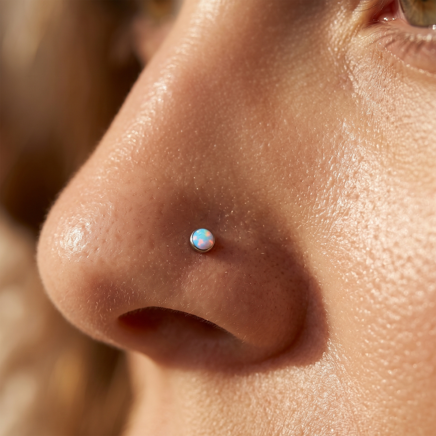 Titanium White Opal Bezel Threadless Stud